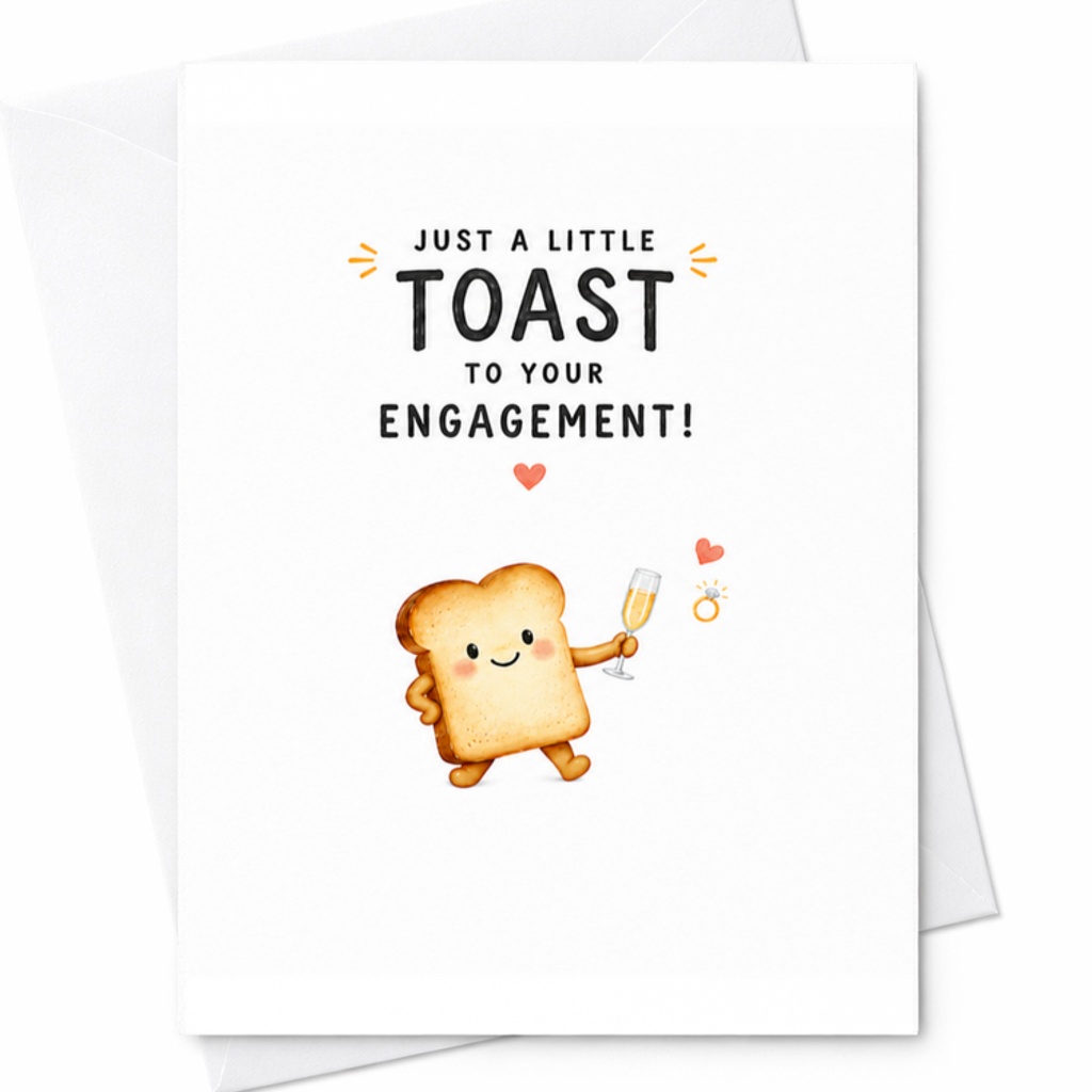 Just A Little Toast To Your Engagement Funny Engagement Card Cute Toast Character With Champagne Newly Engaged Couple Celebration C3280