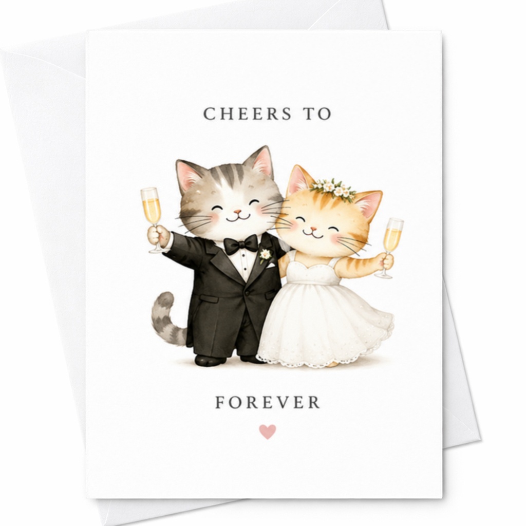 Cheers To Forever Wedding Card Cute Cats Newlyweds Congratulations Card For Couple Romantic Animal Card Bride Groom C3282