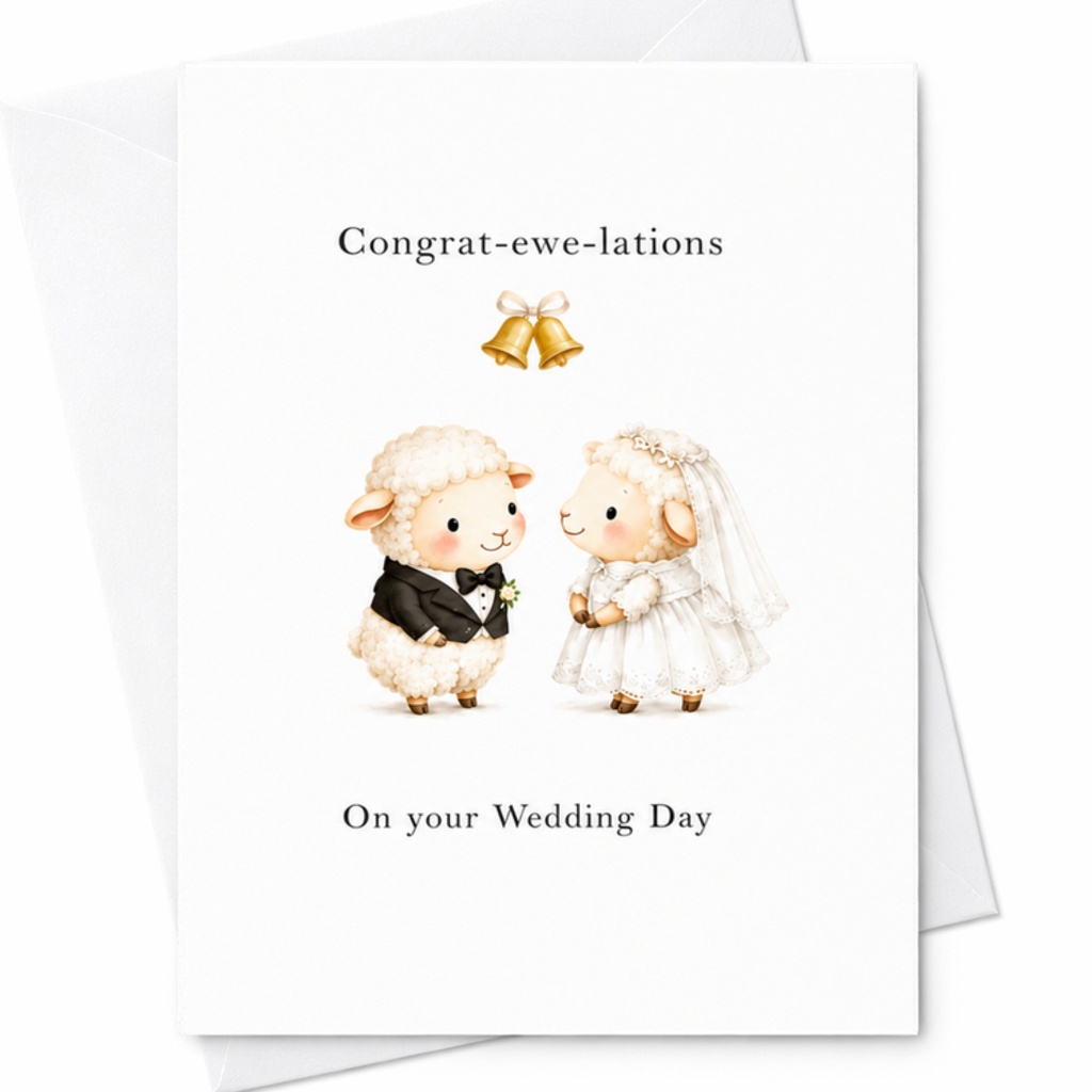 Congrat-Ewe-Lations On Your Wedding Day Cute Sheep Wedding Card Bride Groom Animal Lover Funny Marriage Card C3284
