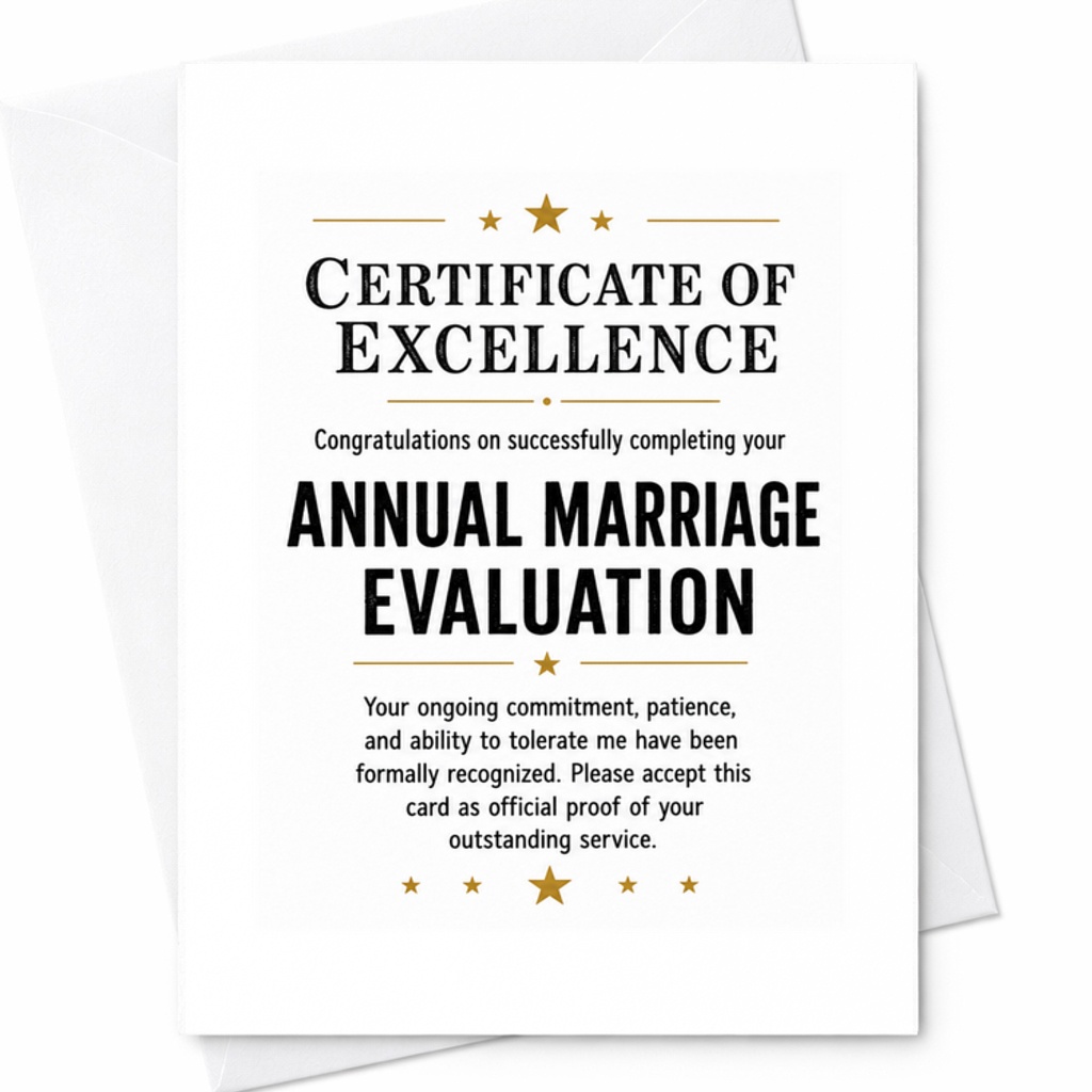 Certificate Of Excellence Annual Marriage Evaluation Anniversary Card Funny Marriage Milestone For Husband Wife Couple C3299