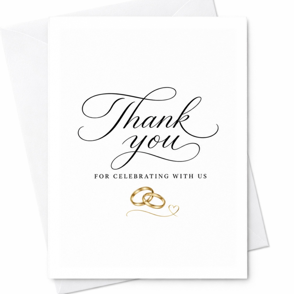 Thank You For Celebrating With Us Wedding Thank You Card Elegant Rings For Guests Appreciation Note C3309