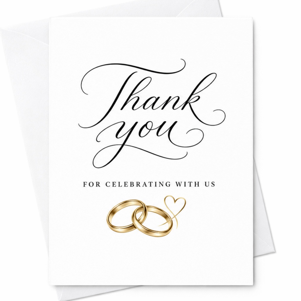 Thank You For Celebrating With Us Wedding Thank You Card Elegant Rings Newlyweds Appreciation Card For Guests C3310