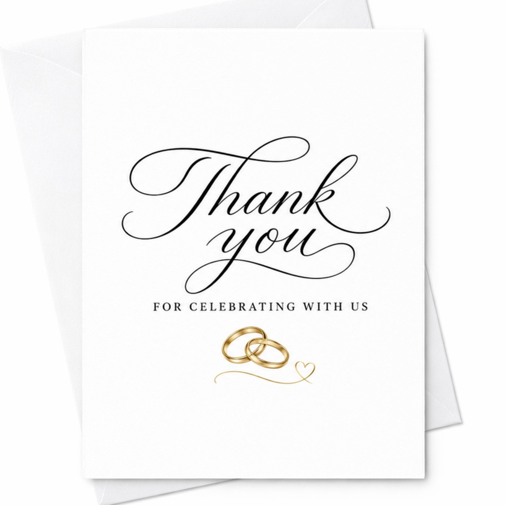 Thank You For Celebrating With Us Wedding Thank You Card Elegant Newlyweds Appreciation Card With Rings Keepsake C3311