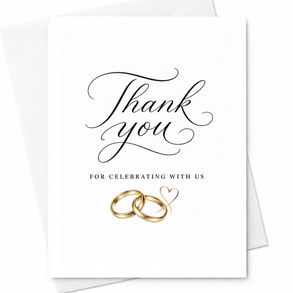 Thank You For Celebrating With Us Wedding Thank You Card Elegant Rings For Guests Appreciation Note C3308
