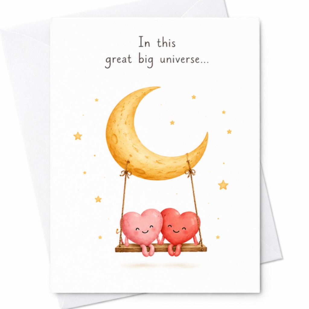 In This Great Big Universe Wedding Card Cute Romantic Hearts Moon Swing Love Card For Couple Anniversary Card C3314