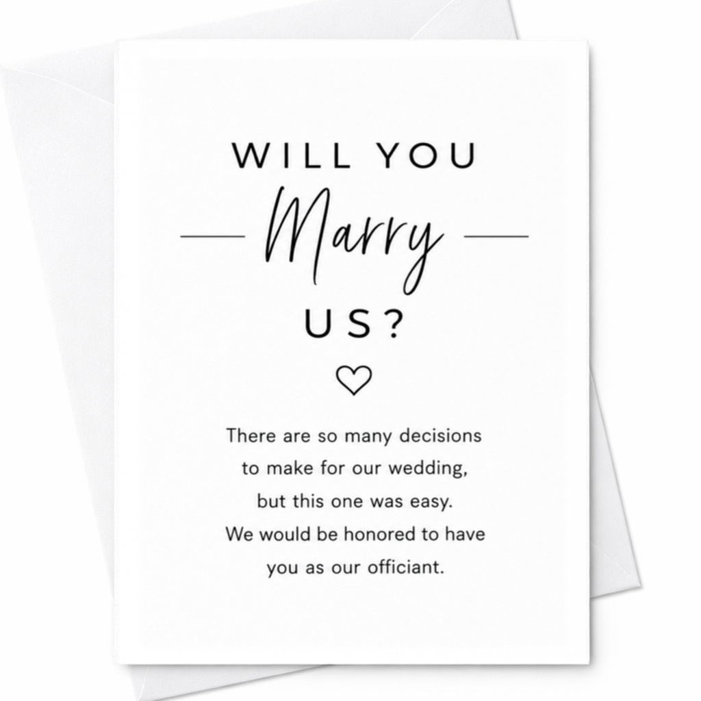 Will You Marry Us? Wedding Officiant Request Card Minimal Elegant Wedding Ceremony Invitation Keepsake For Officiant C3336