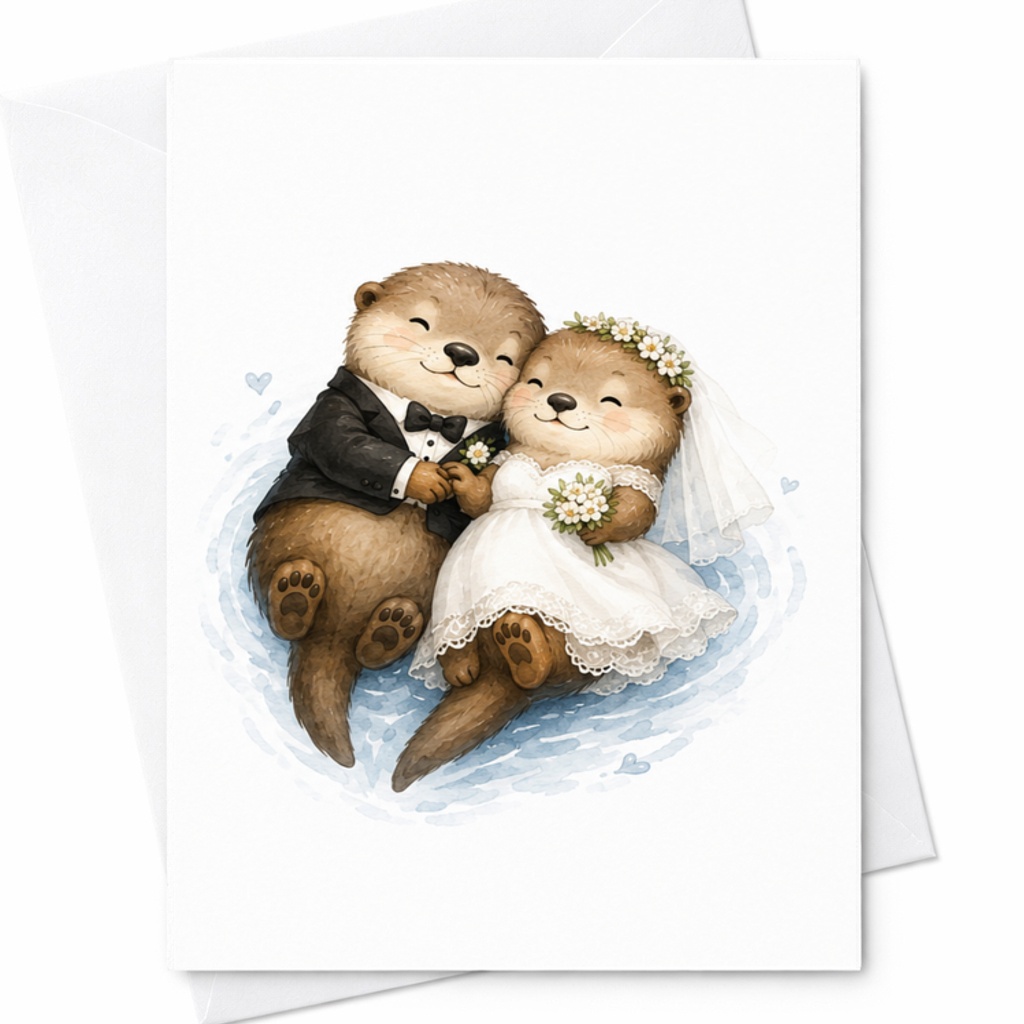 Otter Couple Wedding Card Cute Animal Greeting Card For Bride And Groom Romantic Anniversary Card For Newlyweds Adorable Love Card C3350