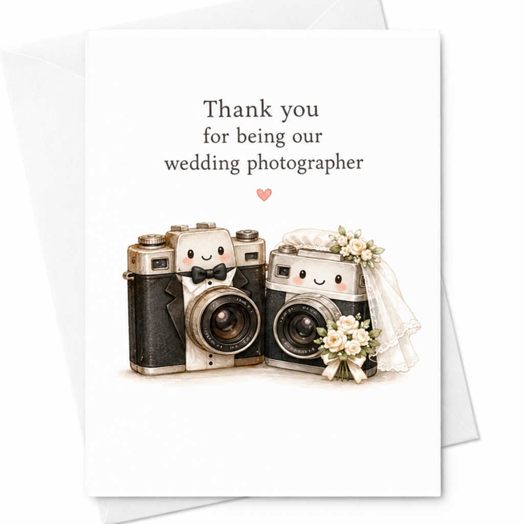 Thank You For Being Our Wedding Photographer Card Cute Camera Couple Wedding Thank You Card Appreciation For Photographer C3355