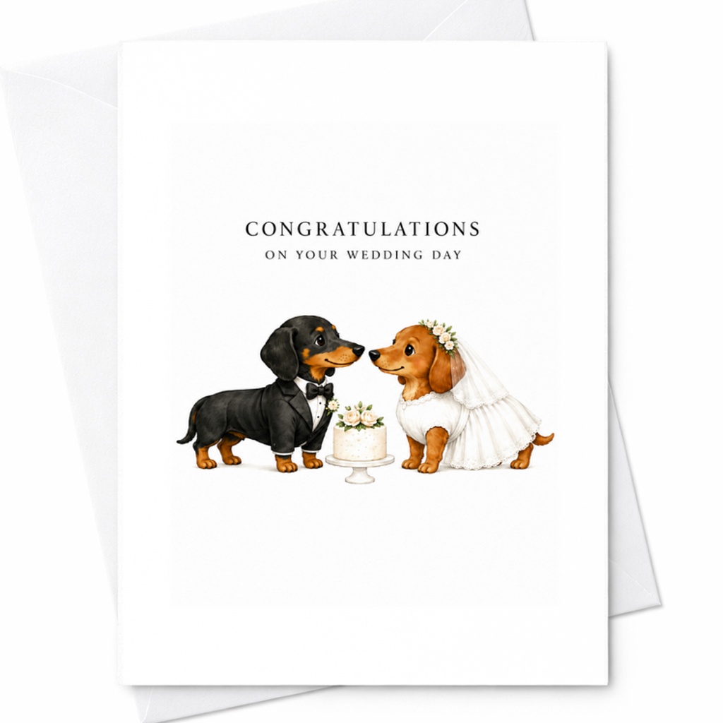 Congratulations On Your Wedding Day Cute Wedding Card Dachshunds In Love For Newlyweds Couple Animal Lover Adorable Greeting Card C3317