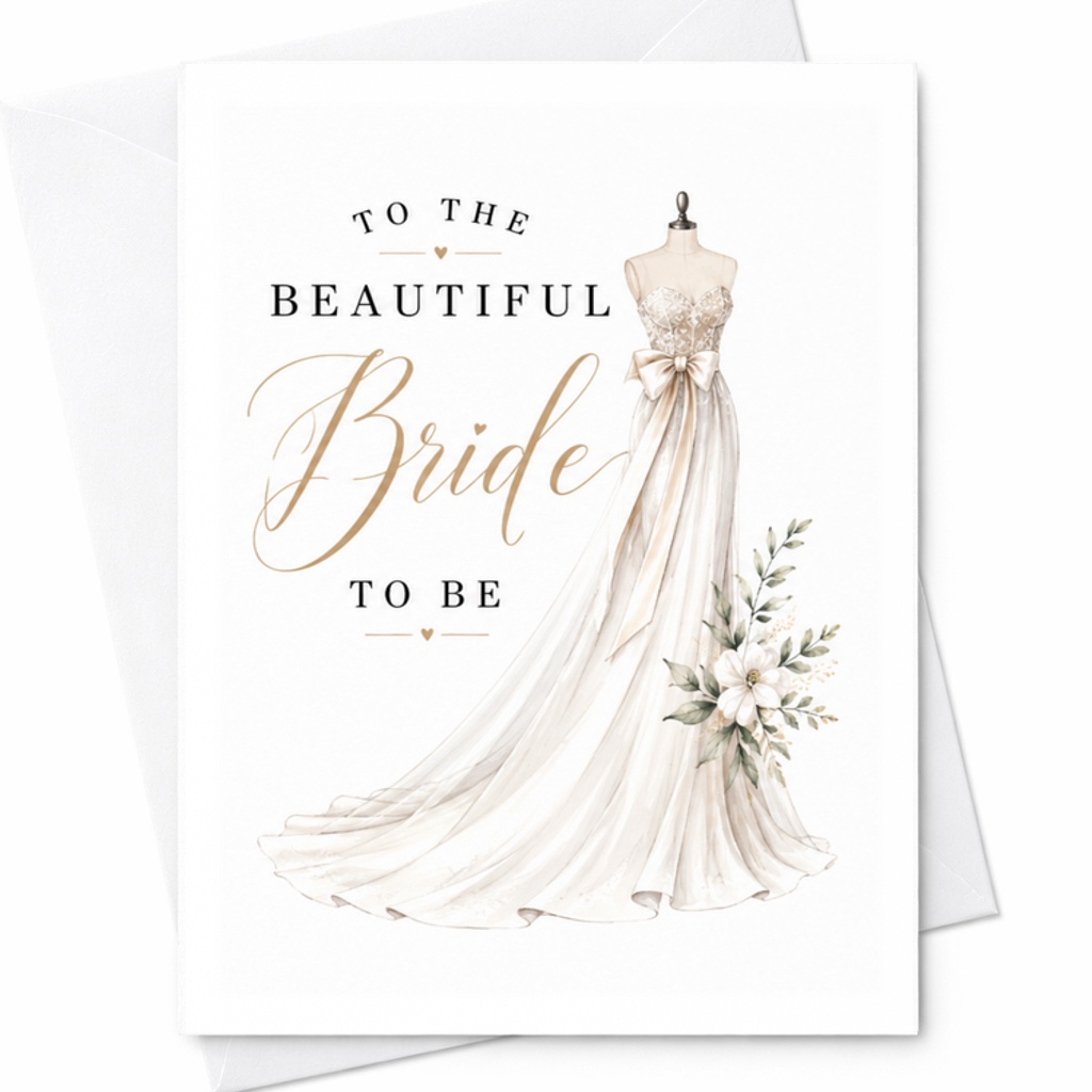 To The Beautiful Bride To Be Bridal Shower Card Wedding Dress Illustration Engagement Card For Bride To Be Elegant Floral C3321