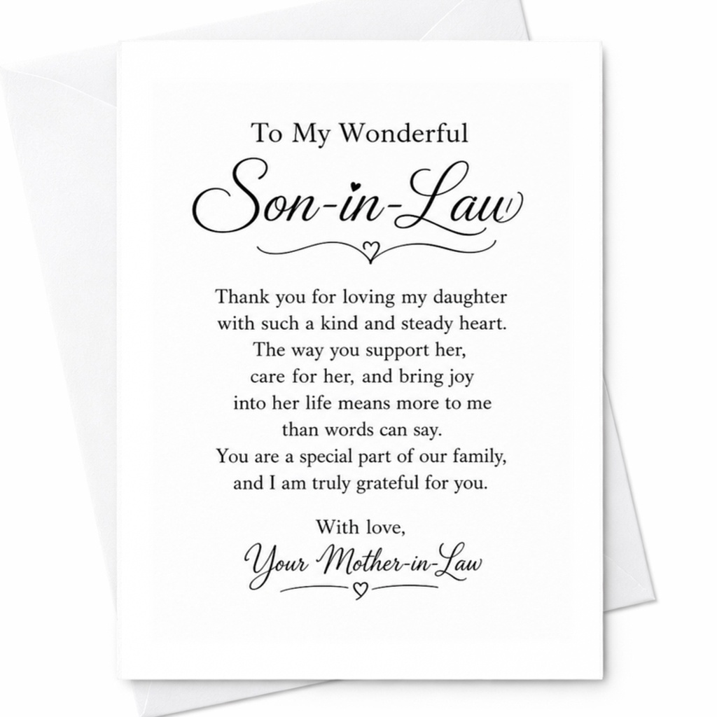 To My Wonderful Son-In-Law Thank You Card From Mother-In-Law Appreciation Greeting Card Wedding Anniversary Family Love C3333