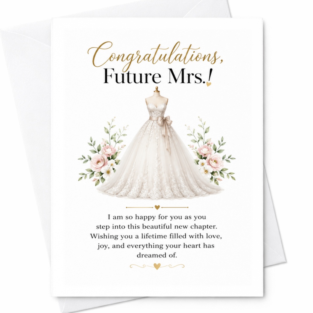 Congratulations, Future Mrs.! Engagement Card Wedding Bride To Be Romantic Floral New Chapter Greeting Card C3347