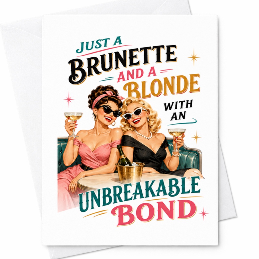 Just A Brunette And A Blonde With An Unbreakable Bond Friendship Card Funny Retro Style For Best Friends Women Celebration C3362