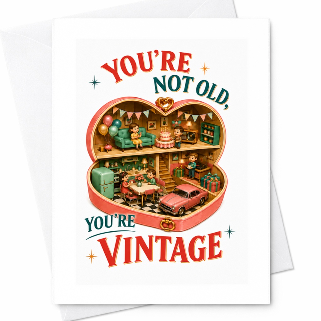 You're Not Old, You're Vintage Funny Birthday Card Vintage Theme Old Age Celebration For Him Her Friend Retro Style C3369