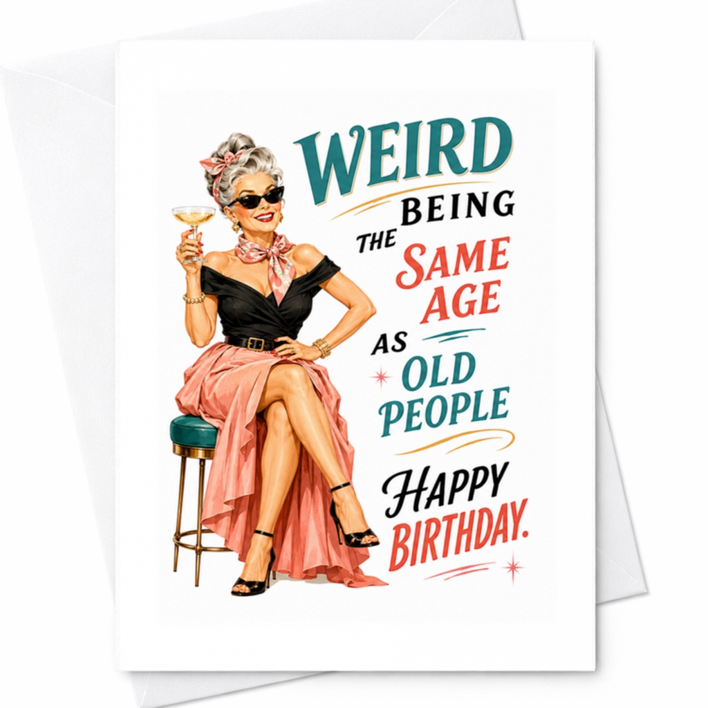 Weird Being The Same Age As Old People Happy Birthday Funny Birthday Card Vintage Style For Her Him Friend C3372