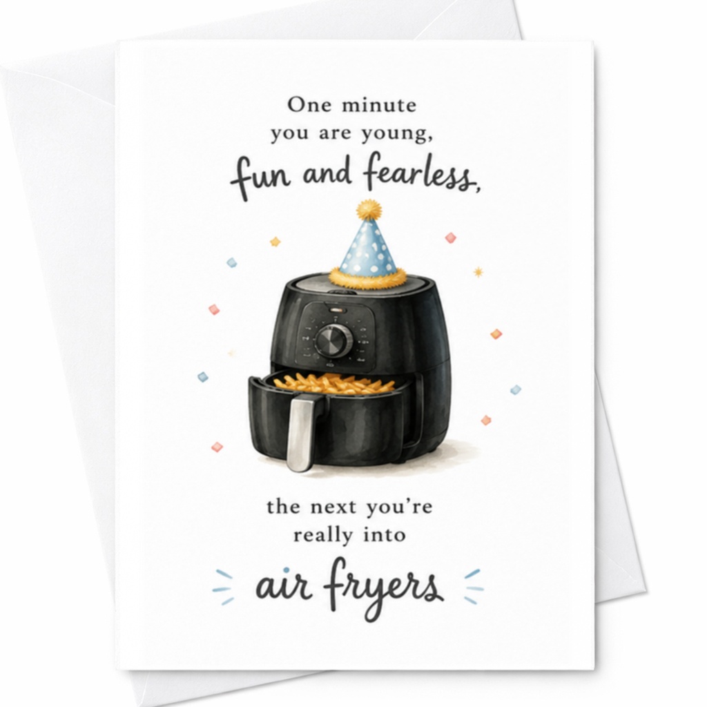 One Minute You Are Young Fun And Fearless Air Fryers Birthday Card Funny Cooking For Friend Chef Foodie C3371