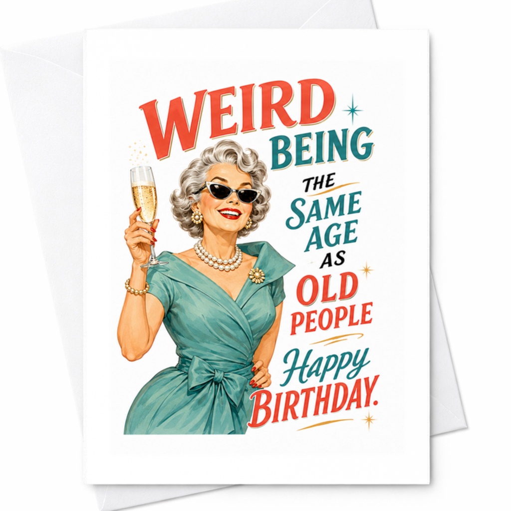 Weird Being The Same Age As Old People Happy Birthday Funny Birthday Card Retro Style For Her Greeting Card For Friend C3373