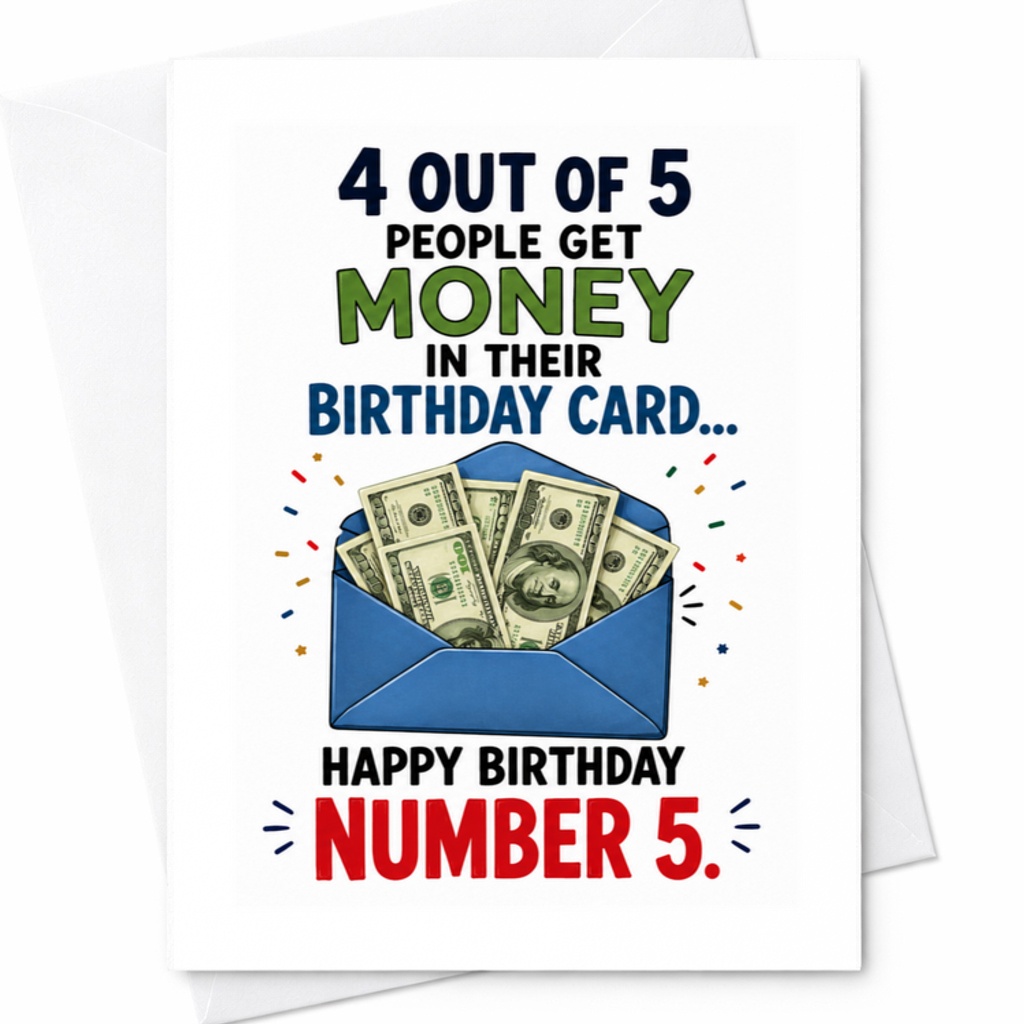 4 Out Of 5 People Get Money In Their Birthday Card Funny Birthday Card Happy Birthday Number 5 For Friends Family C3378