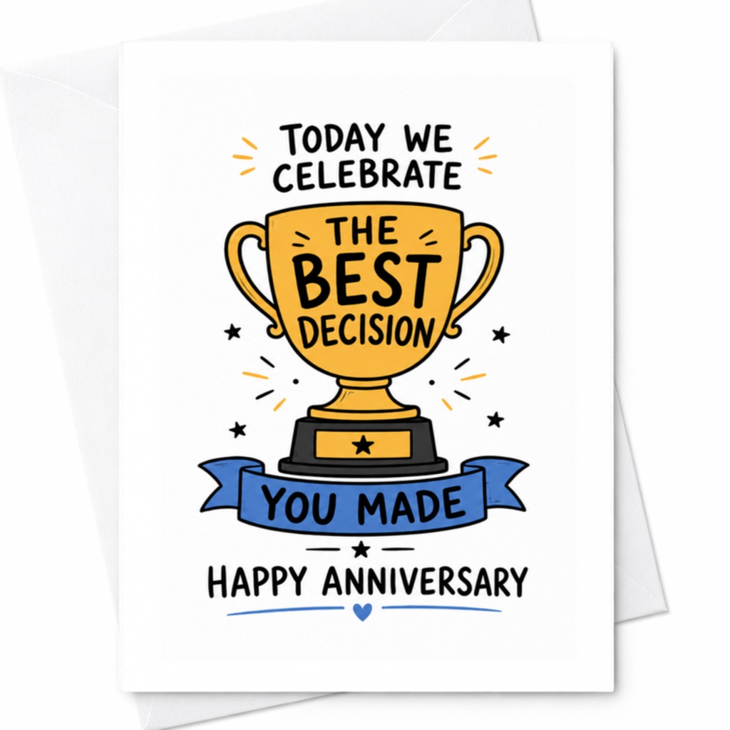 Today We Celebrate The Best Decision You Made Happy Anniversary Card For Husband Wife Funny Anniversary Card Cute Trophy C3382