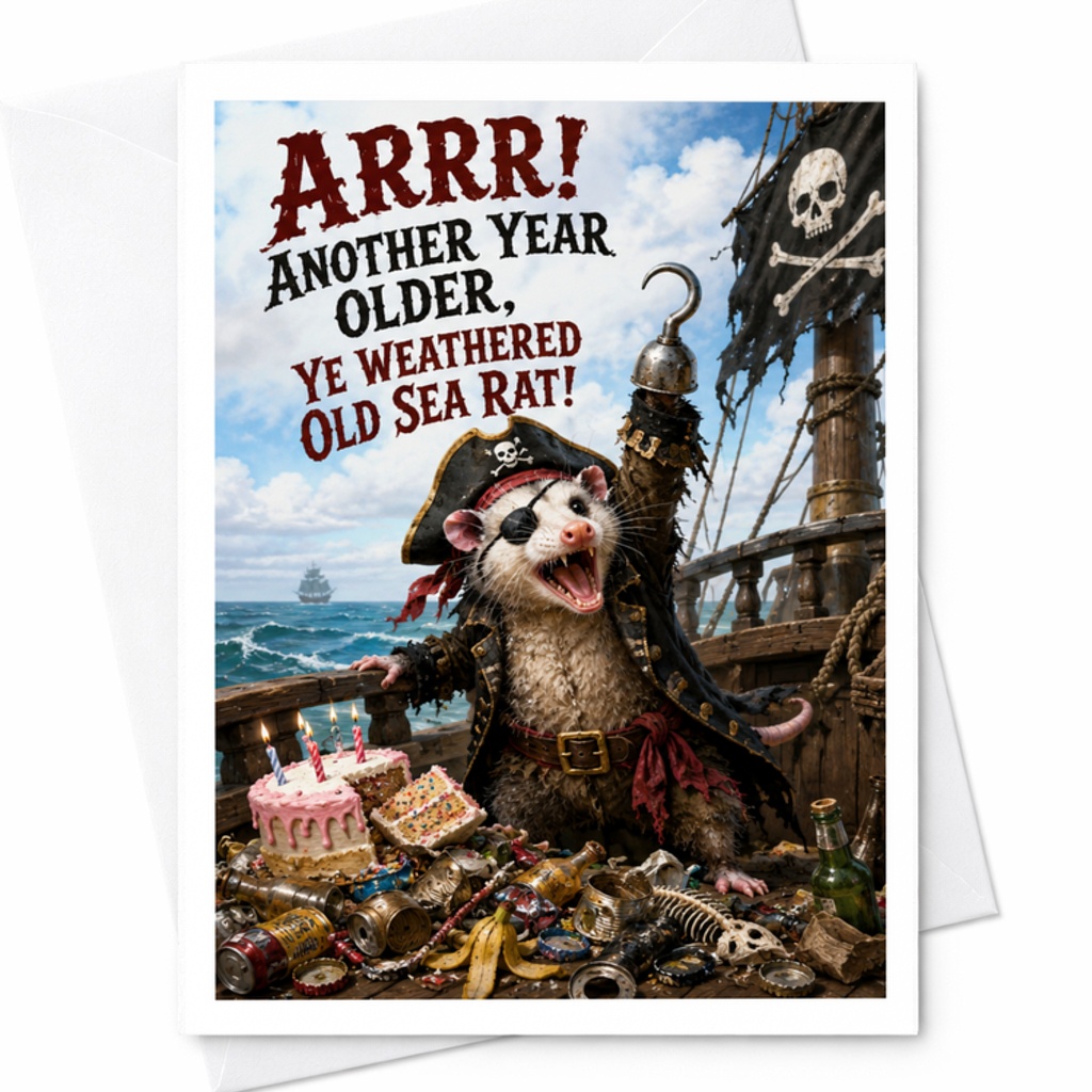 Arrr! Another Year Older, Ye Weathered Old Sea Rat! Funny Pirate Birthday Card For Men Grandpa Brother Friend C3391