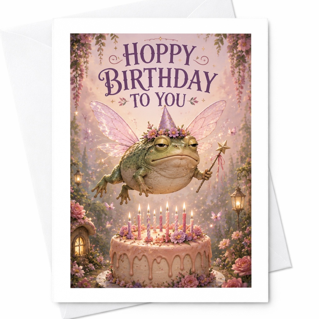 Hoppy Birthday To You Funny Birthday Card Frog With Fairy Wings Cute Animal Card For Her Him Kids Whimsical Celebration C3394