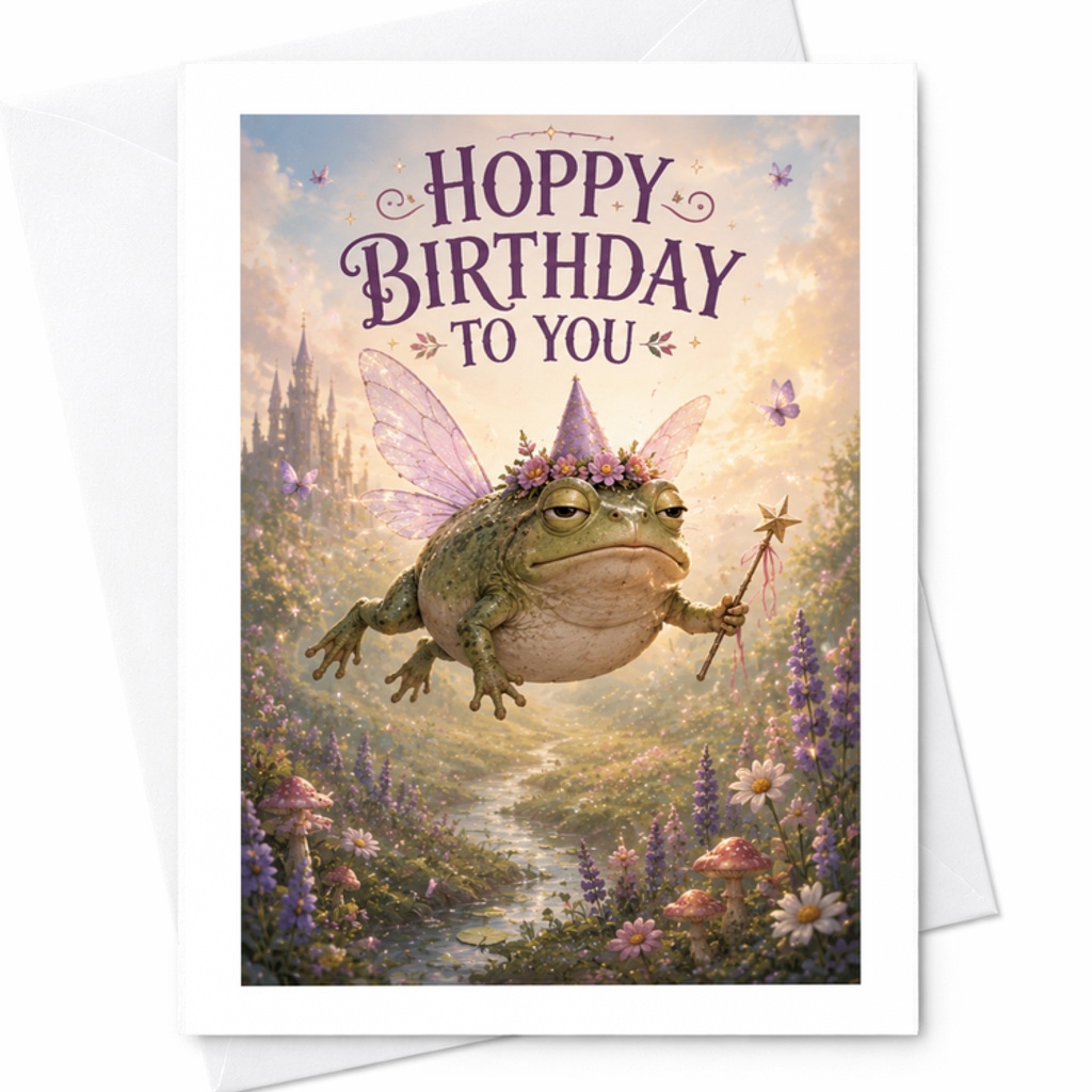 Hoppy Birthday To You Funny Birthday Card Frog Fairy Wings Cute Animal Card For Friend Whimsical Birthday Greeting Card C3395