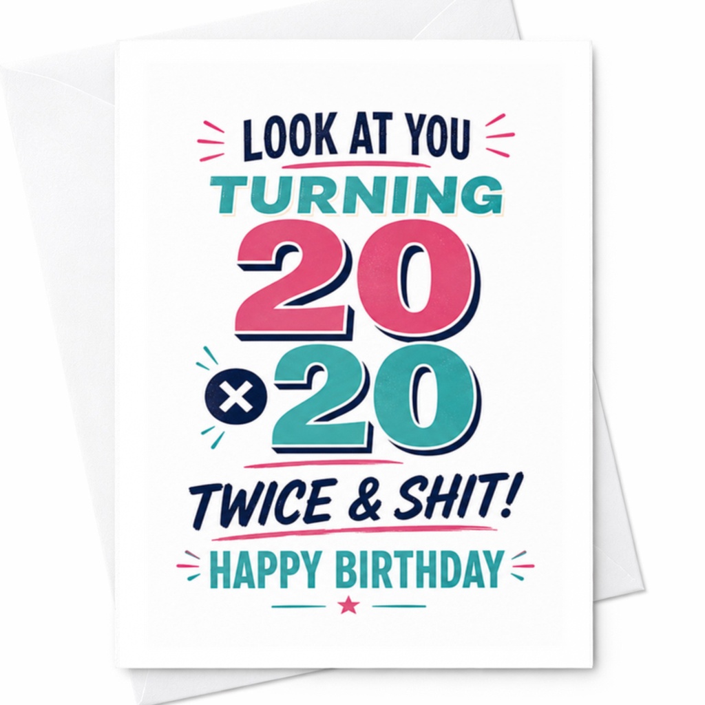 Look At You Turning 20 X 20 Twice & Shit! Happy Birthday Funny 40th Birthday Card For Friend Milestone Celebration C3396