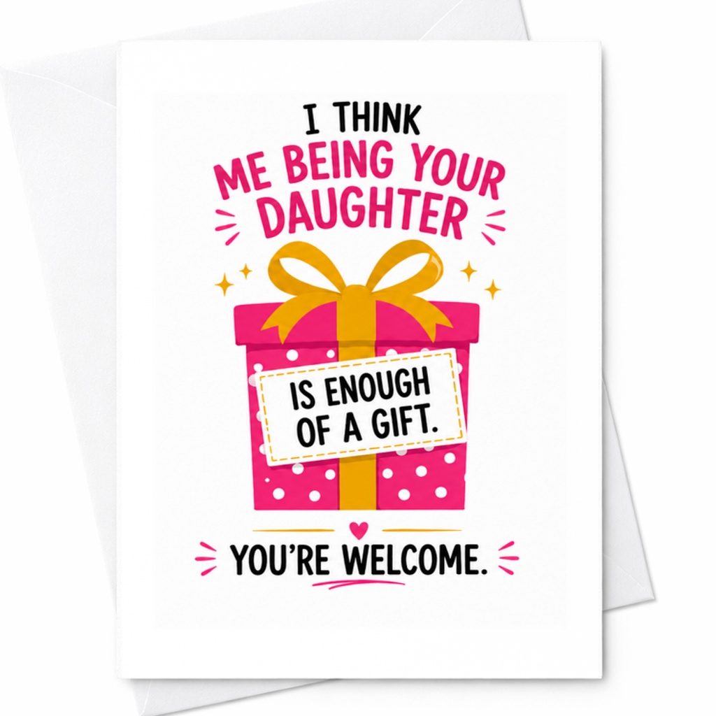 I Think Me Being Your Daughter Is Enough Of A Gift. You're Welcome. Funny Birthday Card For Parents From Daughter Gift C3408
