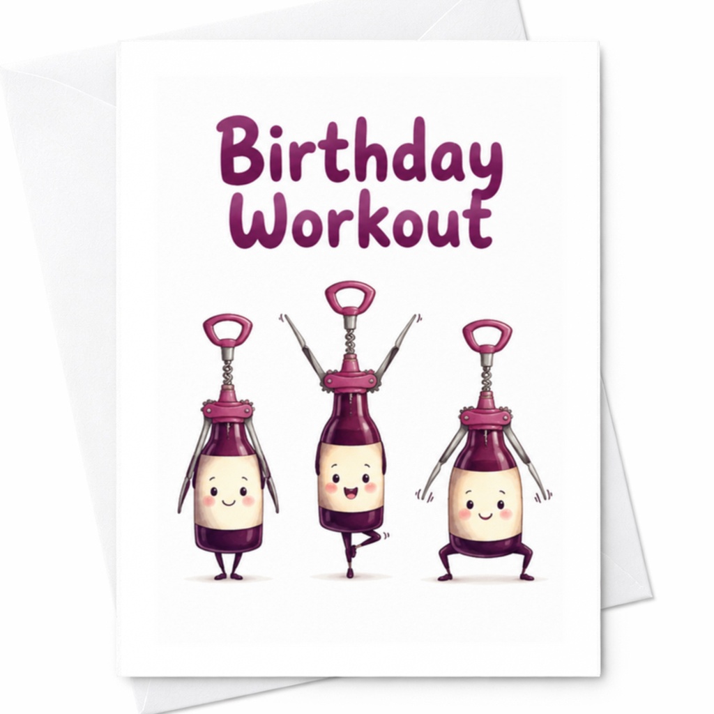 Birthday Workout Funny Birthday Card Fitness Pun Gym Lovers Men Women Cute Corkscrew Characters Exercising Birthday Card C3411