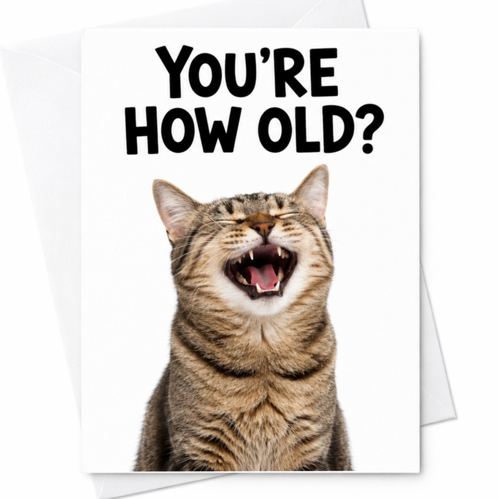 You're How Old? Funny Birthday Card Laughing Cat For Him Her Friend Animal Lover Cute Greeting Card C3427