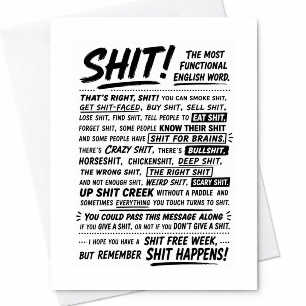 Shit! The Most Functional English Word Funny Birthday Card Greeting For Friends Family Coworkers Playful C3428