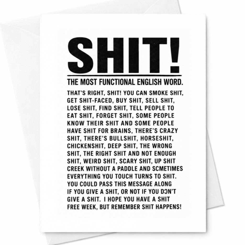 Shit! The Most Functional English Word. Funny Birthday Card Message For Friends Family Coworkers Playful C3429