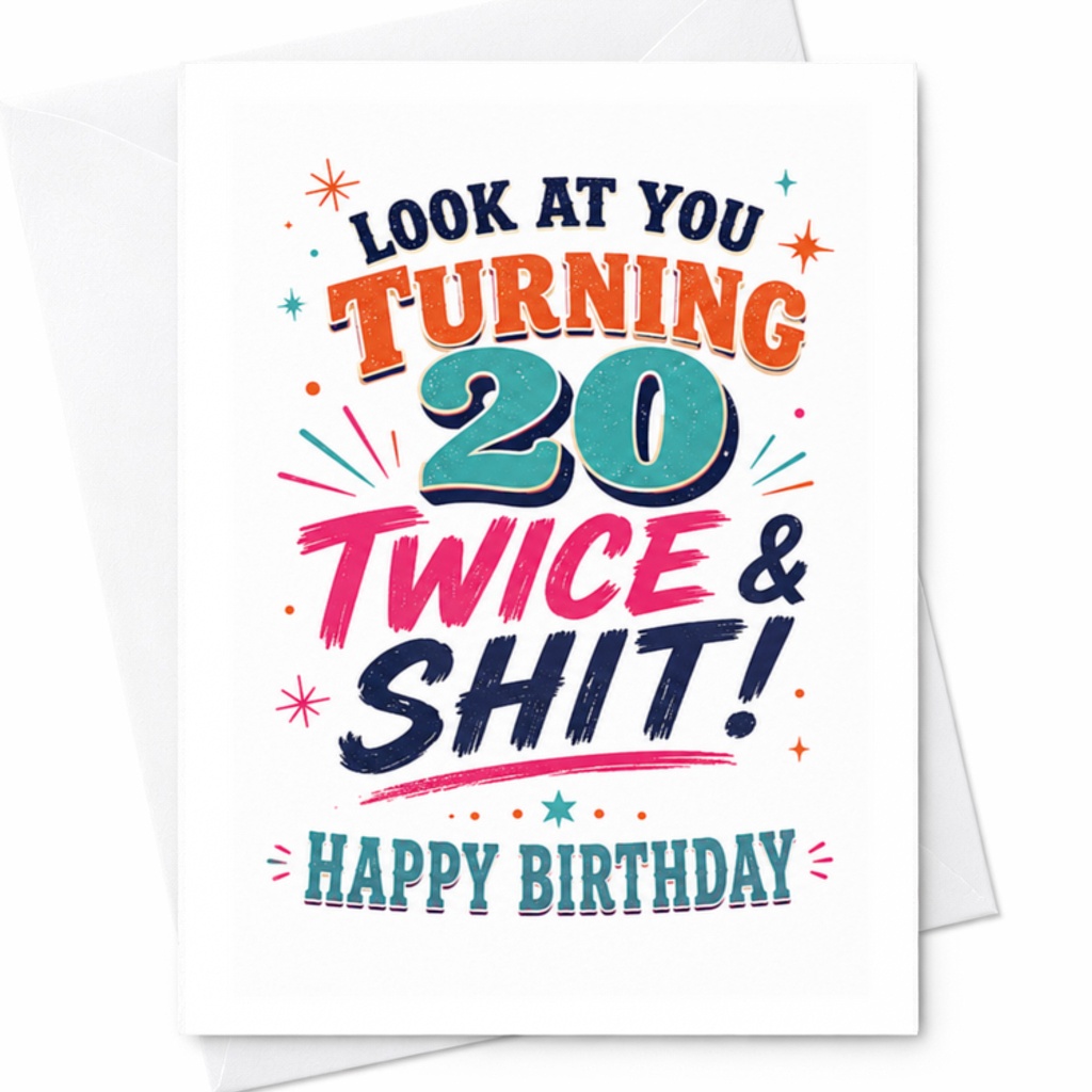 Look At You Turning 20 Twice & Shit! Happy Birthday Funny 40th Birthday Card For Friend Milestone Celebration C3397