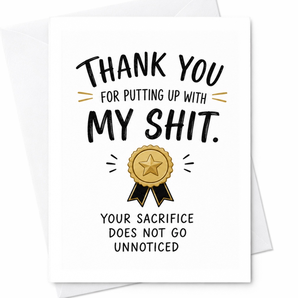Thank You For Putting Up With My Shit Funny Thank You Card Appreciation For Friend Colleague Partner Sarcastic Gratitude Car C3402