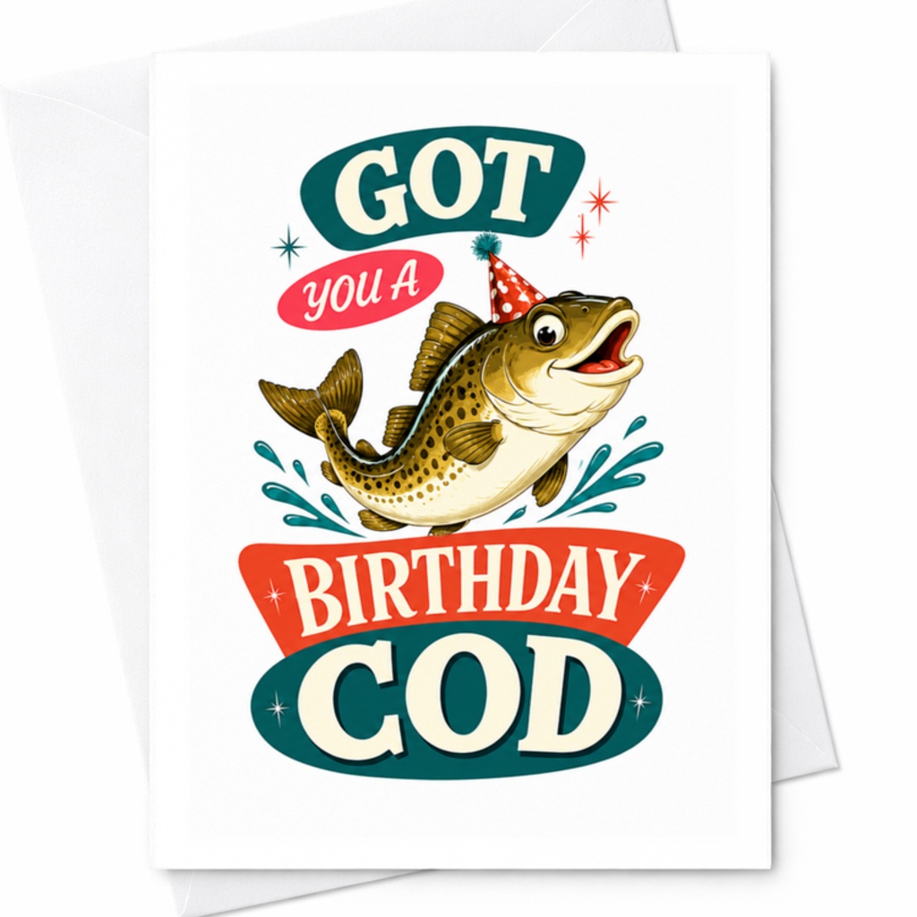 Got You A Birthday Cod Funny Birthday Card Fish Theme For Him Or Her Greeting Card With Party Hat 30th Birthday C3416