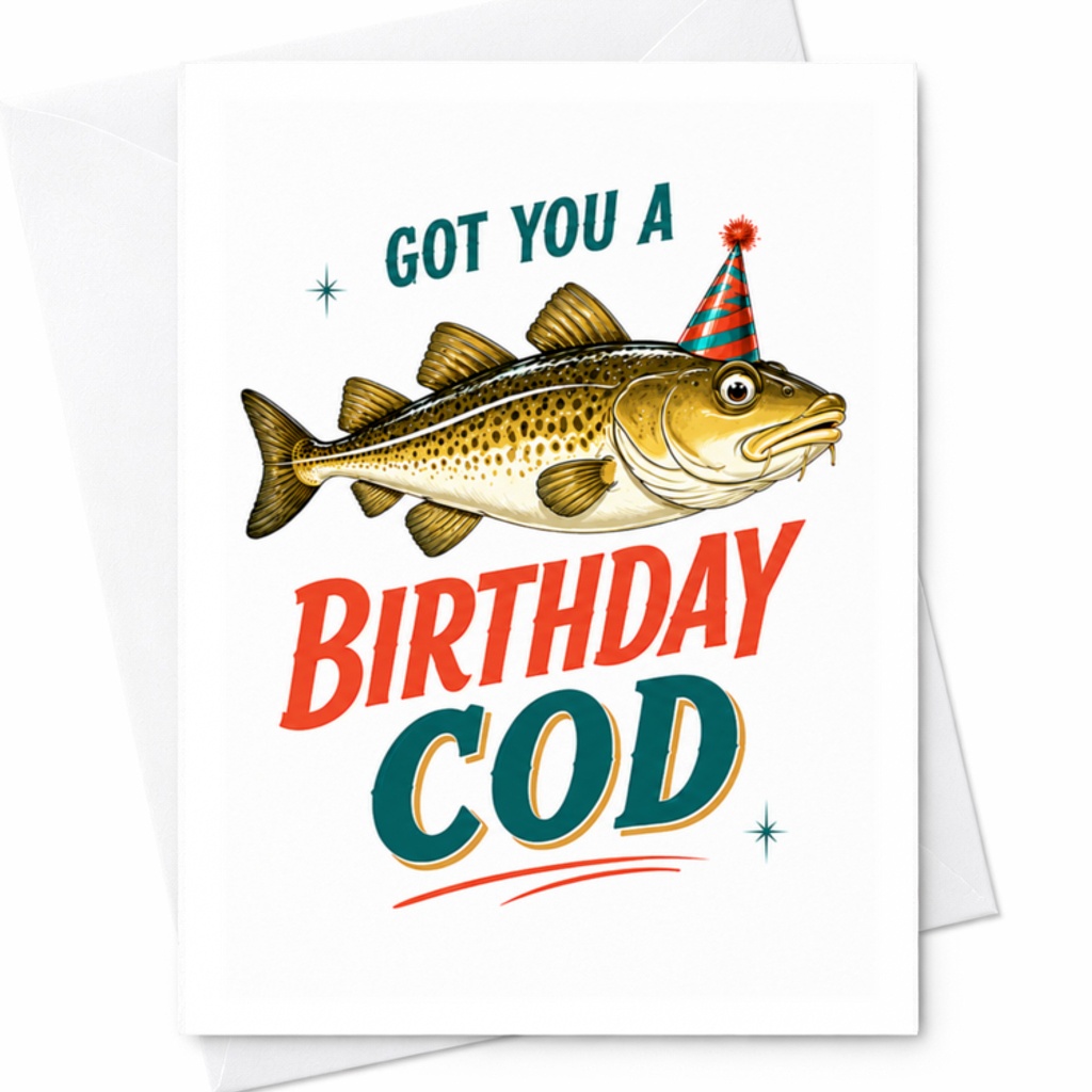 Got You A Birthday Cod Funny Birthday Card Fish Lover For Him Her Unique Greeting Card With Party Hat C3417