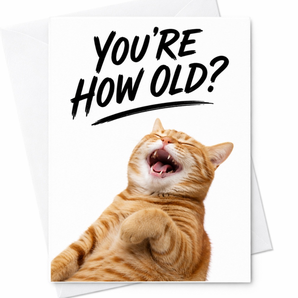 You're How Old? Funny Birthday Card Laughing Cat Greeting Card For Him Her Friend Animal Lover Cute Cat Lover C3426