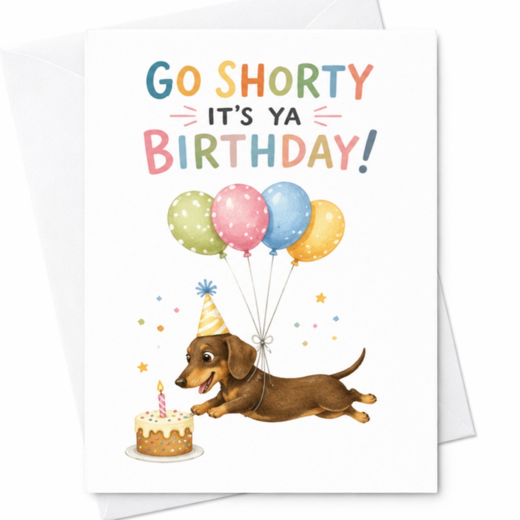 Go Shorty It's Ya Birthday! Fun Birthday Card Dachshund Dog Lover Cute Animal Greeting Card For Friend Family Celebration C3434