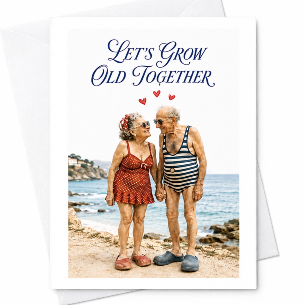 Let's Grow Old Together Anniversary Card Romantic Greeting Card For Husband Wife Cute Elderly Couple Illustration Love C3445