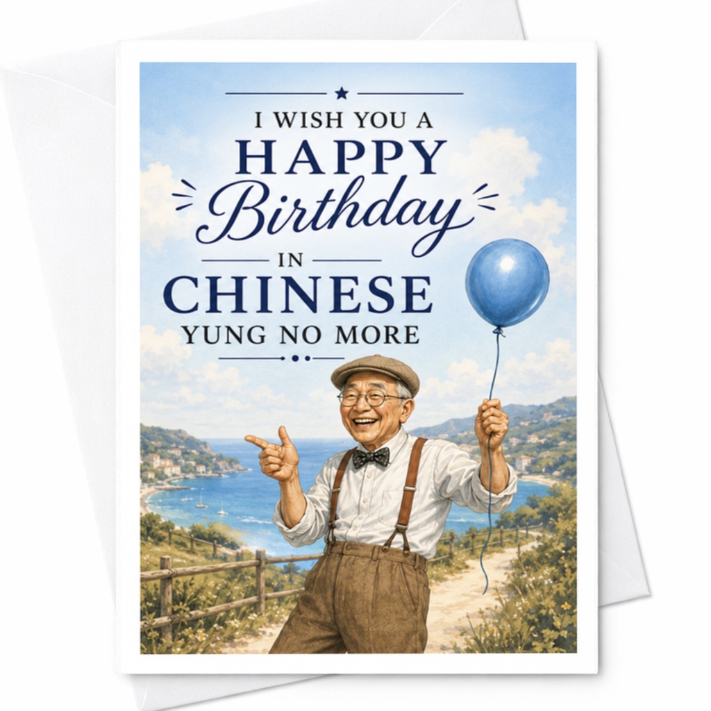 I Wish You A Happy Birthday In Chinese Yung No More Funny Birthday Card For Him Greeting Card Dad Grandpa Friend C3456