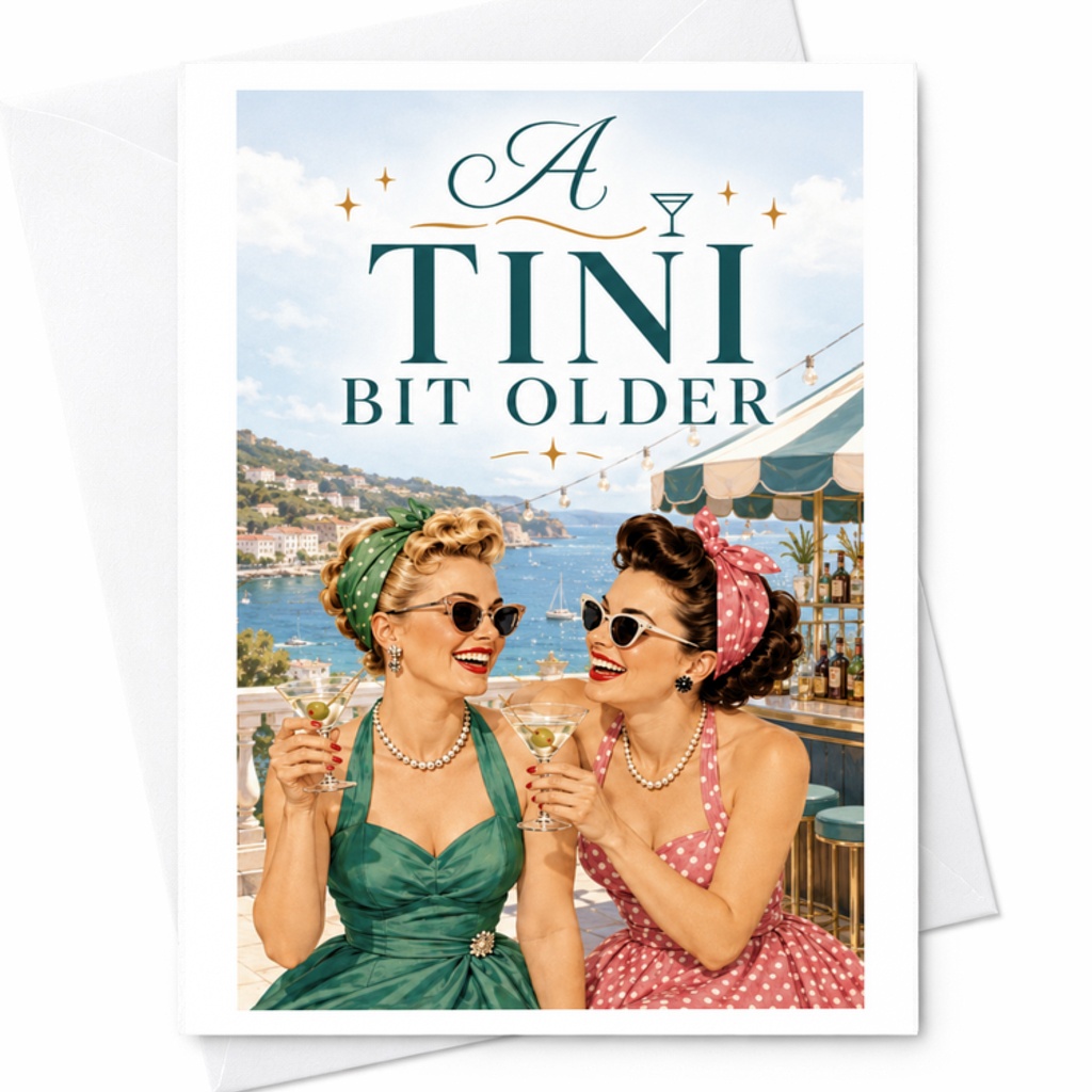 A Tini Bit Older Funny Birthday Card Vintage Style Women With Martinis Greeting Card For Her Friend Sister C3458