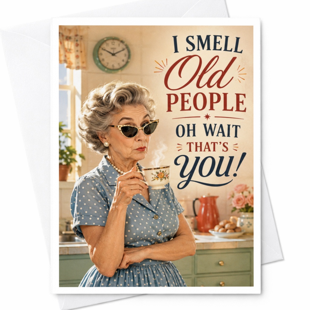 I Smell Old People Oh Wait That's You! Funny Birthday Card Sarcastic Greeting For Friends Siblings Spouses Vintage Style C3467