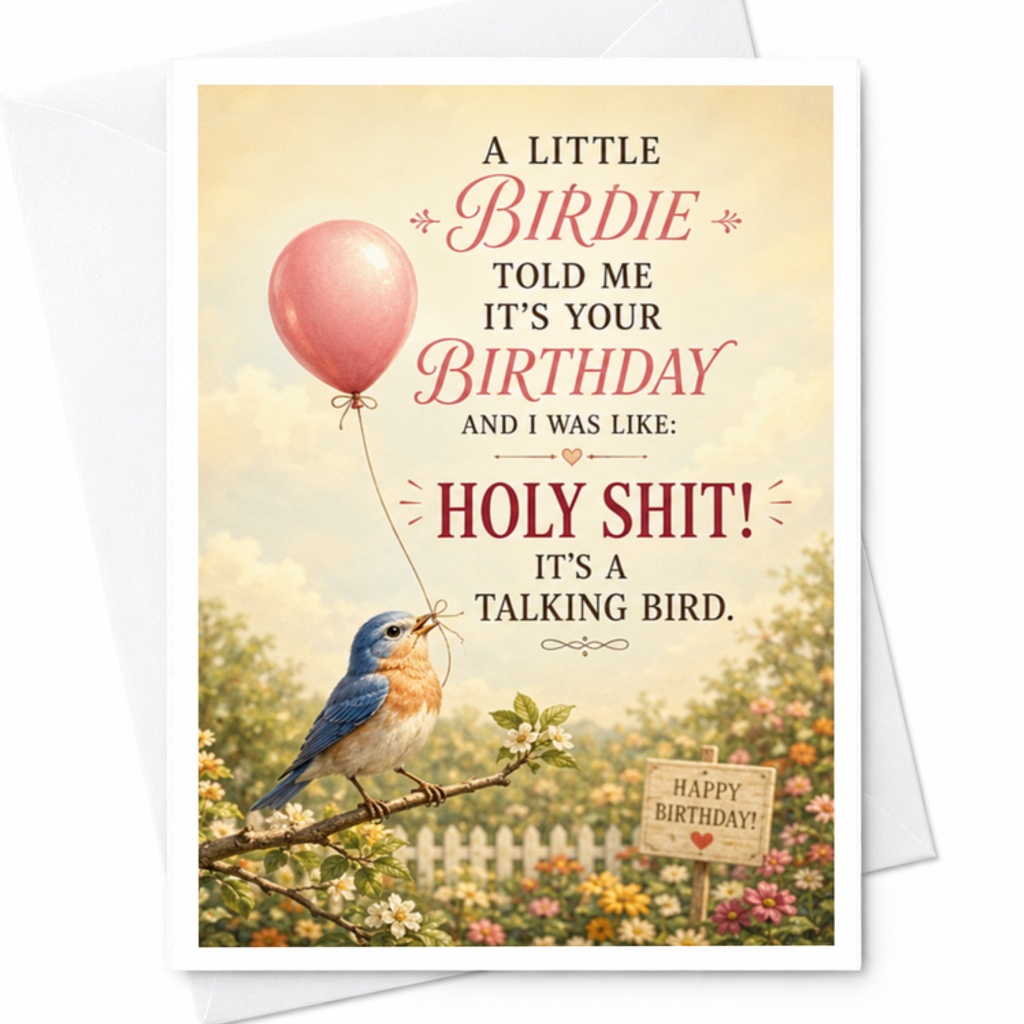 A Little Birdie Told Me It’s Your Birthday Funny Birthday Card Talking Bird For Friend Cute Animal Card C3470