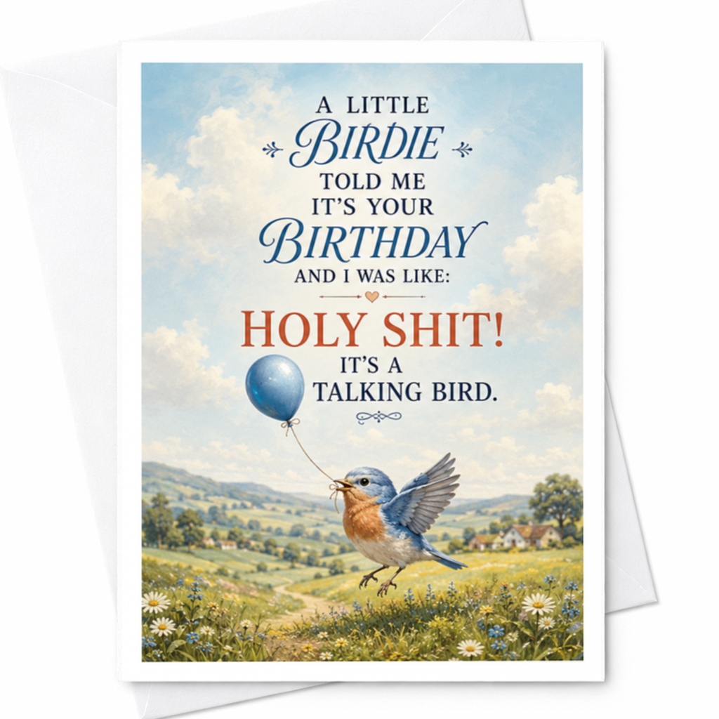 A Little Birdie Told Me It's Your Birthday Funny Birthday Card Greeting Card For Friend Cute Bird With Balloon C3471