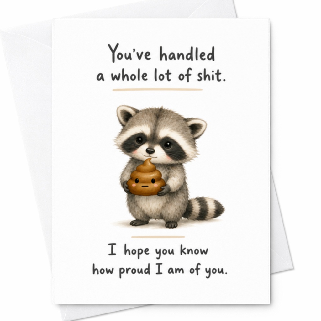 You've Handled A Whole Lot Of Shit Encouragement Card Funny Raccoon Poop Emoji Supportive Greeting Card For Friend Cute Animal C3473