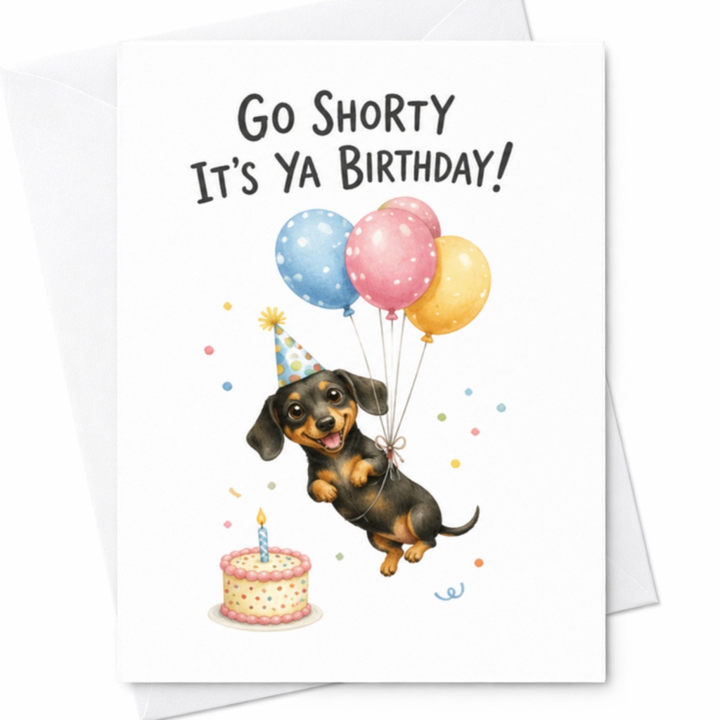 Go Shorty It's Ya Birthday! Fun Dachshund Birthday Card Cute Dog Lover Greeting Card For Her Him Kids Animal Balloons Cake C3435