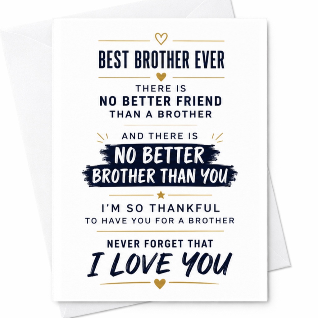 Best Brother Ever Birthday Card No Better Friend Than A Brother Thankful I Love You Card For Him Heartfelt Greeting C3436