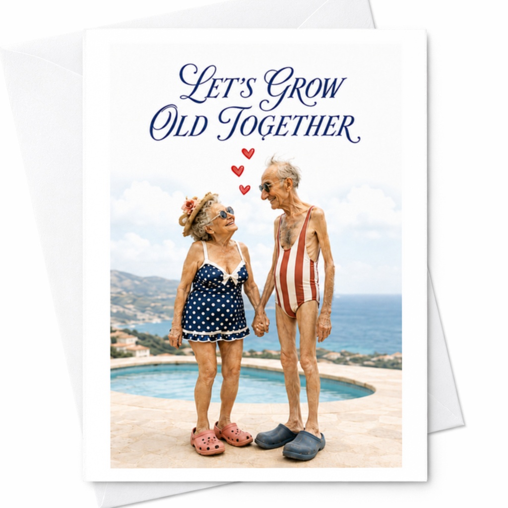 Let's Grow Old Together Anniversary Card Romantic Greeting Card For Husband Wife Cute Elderly Couple Illustration Love Card C3444