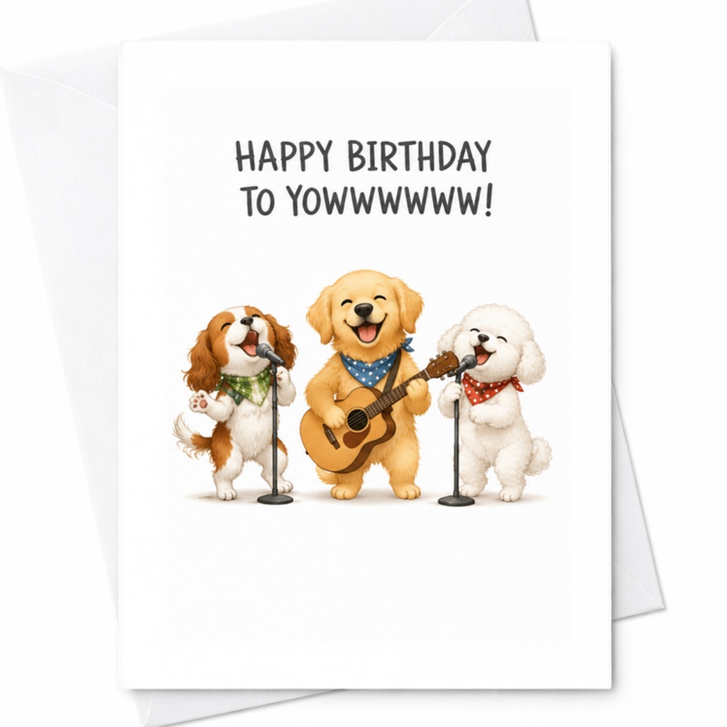Happy Birthday To Yowwwwww! Funny Singing Dog Birthday Card Cartoon Music Theme Animal Lovers Pet Owners C3447