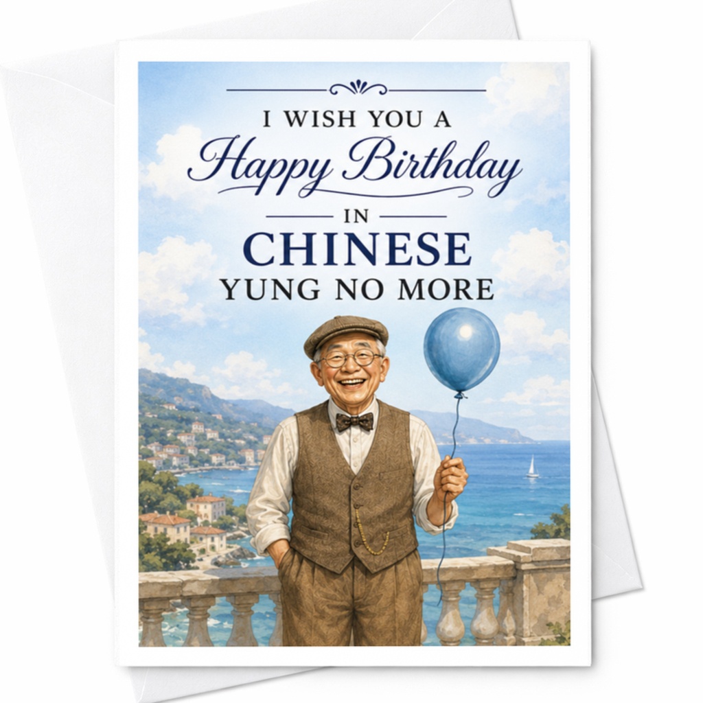 I Wish You A Happy Birthday In Chinese Yung No More Funny Birthday Card For Grandpa Dad Greeting Card Cute Elderly Man C3457